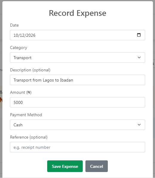 Record Expense Page